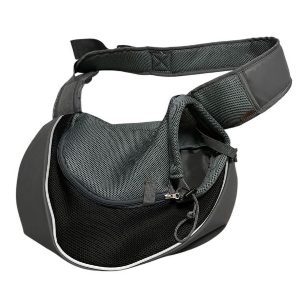 Gray Mesh Pet Sling Carrier Bag for Small Dogs or Cats – Hands-Free Crossbody De